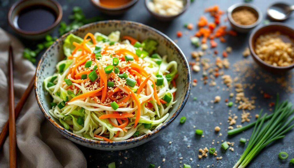 Wiosenna surówka z kapusty pekińskiej. Dodaję sos, który sprawia, że smakuje jak z baru azjatyckiego