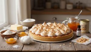 Mazurek morelowy z bezą i migdałami