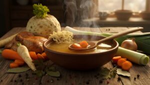 Dodaj 1 duży liść. Rosół zyska niesamowitą klarowność i nabierze lepszego smaku