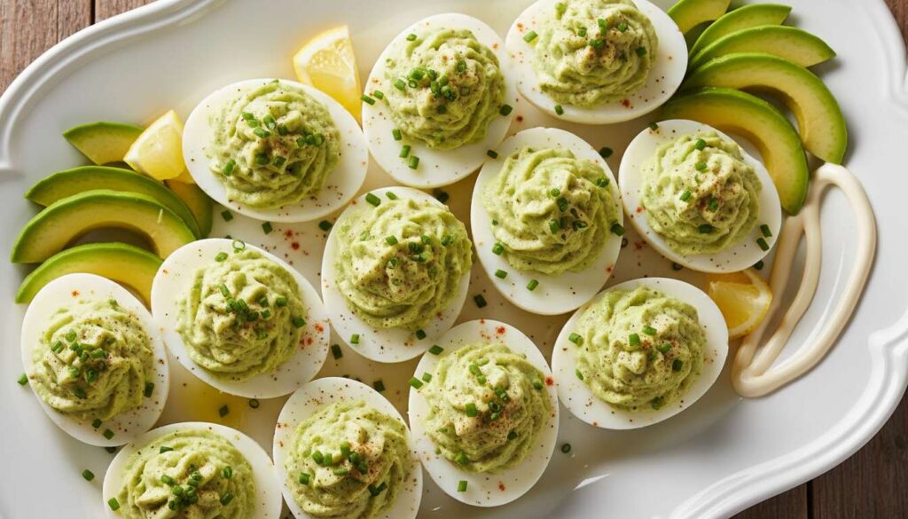 Jajka faszerowane z awokado i szczypiorkiem. Moja sąsiadka zrobiła 60 sztuk na święta
