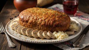 Pieczeń z resztek biełej kiełbasy i chrzanu. Pomysł na obiad z wielkanocnych zapasów